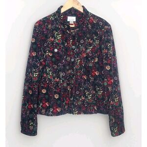 Christopher & Banks Jacket Womens‎ Black Denim Corduroy Floral Soft Stretch XL
